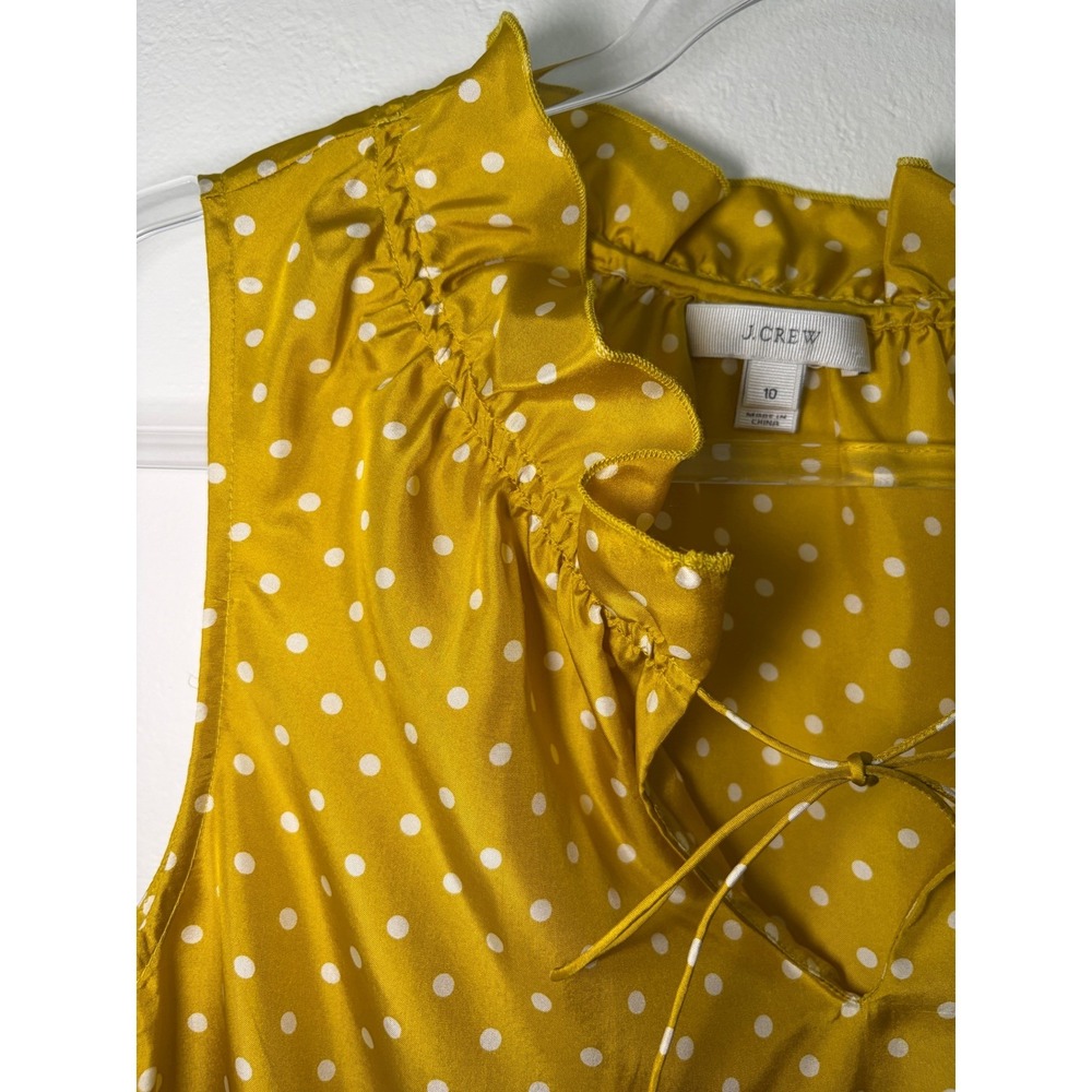 J.Crew Naomi 100% Silk Mustard Polka Dot Ruffle Tie Neck Blouse Size 10 - Picture 5 of 8